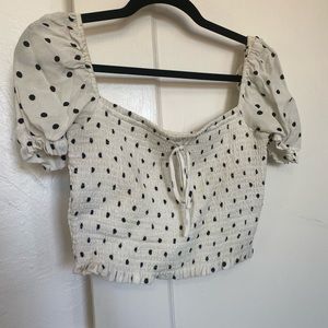 Aritzia Cropped Puffed Sleeve Polka Dot Top - Size M